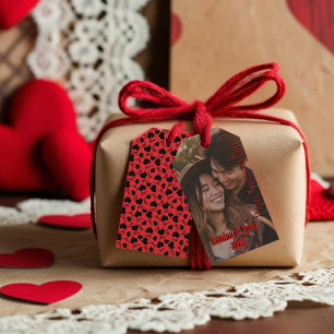 Elegant Red custom Photo with Names/date Gift Tags