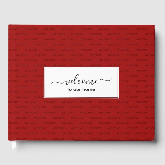 Elegant Red Custom WELCOME TO OUR HOME Guest Book (Front)