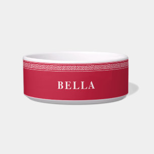 Elegant Red Cute Personalised Name Greek Meander Bowl