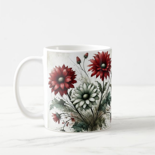 Elegant Red Daisy Floral Coffee Mug (Left)