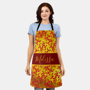 Elegant Red Damask and Gold Texture  Apron
