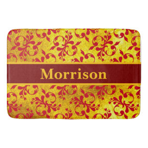 Elegant Red Damask and Gold Texture  Bath Mat