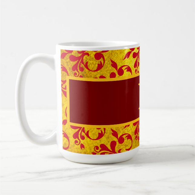 Elegant Red Damask and Gold Texture Coffee Mug (Left)