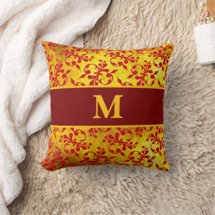 Elegant Red Damask and Gold Texture Cushion