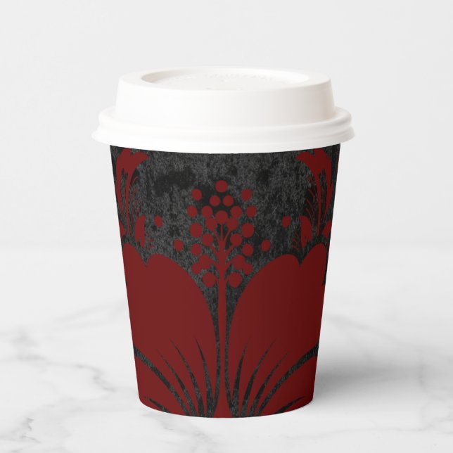 Elegant red damask Christmas custom elegant Paper Cups (Left)
