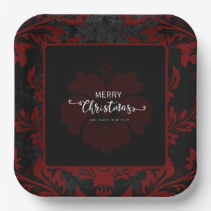 Elegant red damask Christmas custom Paper Plates