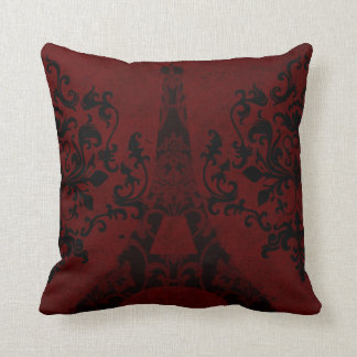 Elegant Red Damask Eiffel Tower Throw Pillow