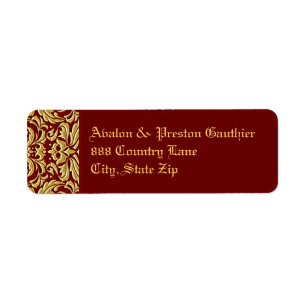 Elegant Red Damask Gold Metal Address Label