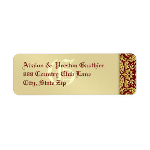 Elegant Red Damask Gold Metal Address Label