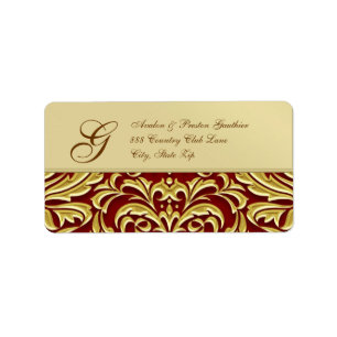 Elegant Red Damask Gold Metal Address Label