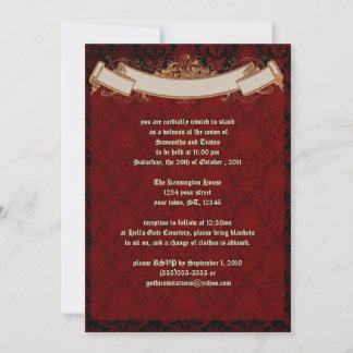 Elegant Red Damask Goth Wedding Invitation