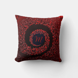 Elegant Red Damask Monogram Cushion