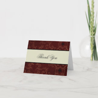 Elegant Red Damask Thank You Card