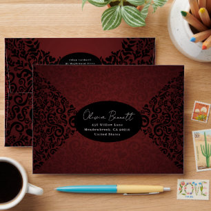 Elegant Red Dark Damask Envelope