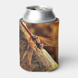 Elegant Red Darter Dragonfly Insect Art Can Cooler