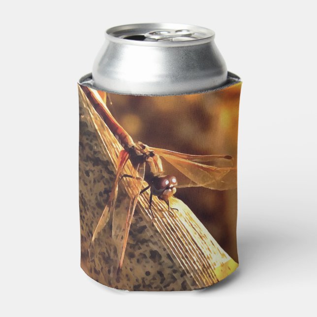 Elegant Red Darter Dragonfly Insect Art Can Cooler (Can Front)