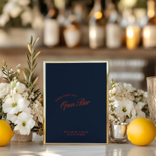 Elegant Red & Deep Blue Open Bar Wedding Sign