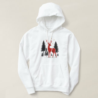 Elegant Red Deer Christmas Hoodie – Minimal Winter
