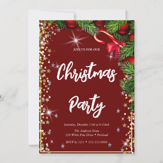 Elegant red, diamond, Christmas tree Invitation (Front)