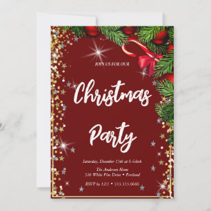 Elegant red, diamond, Christmas tree Invitation