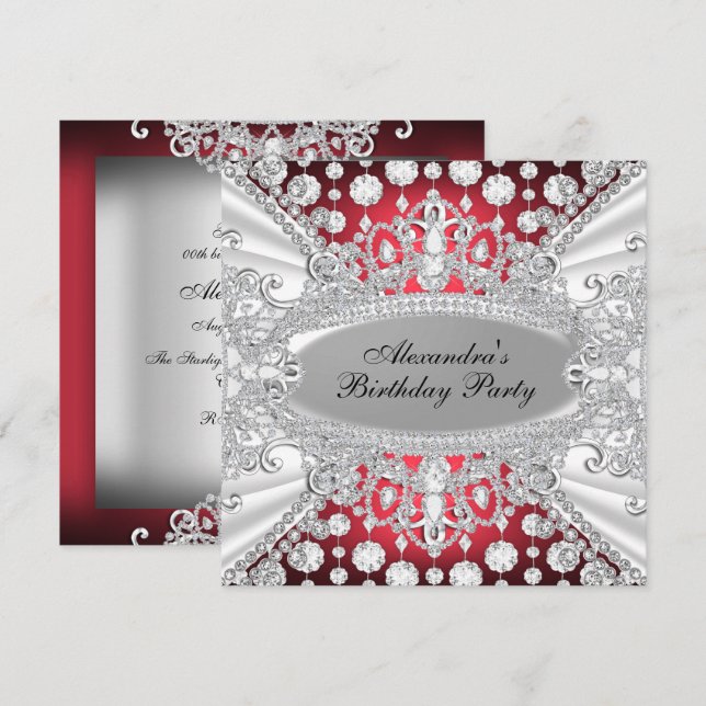 Elegant Red Diamond Jewel Birthday Party Invite (Front/Back)