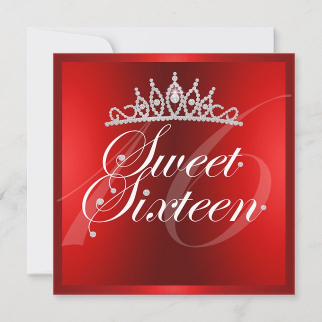 Elegant Red Diamond Tiara Birthday Invitation (Front)