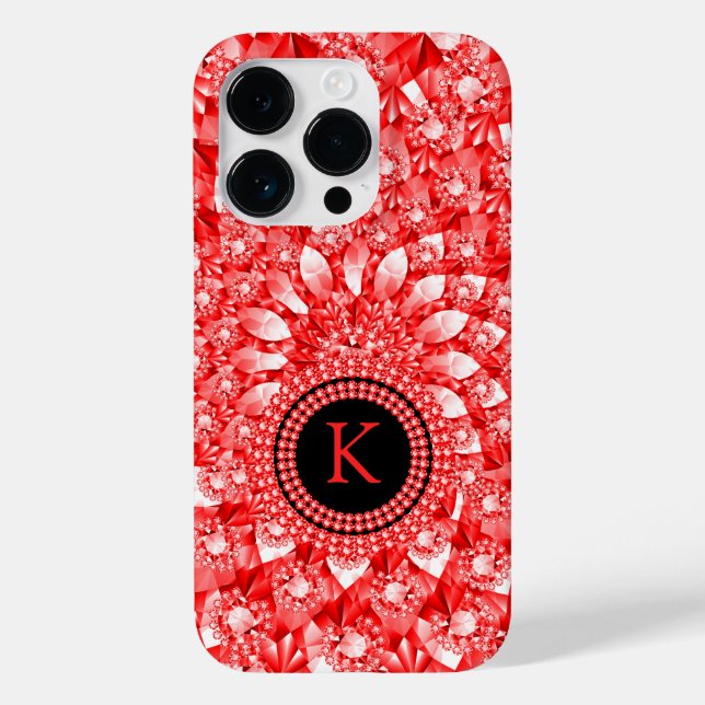 Elegant Red Diamonds Glitter Print Monogram Case-Mate iPhone Case (Back)