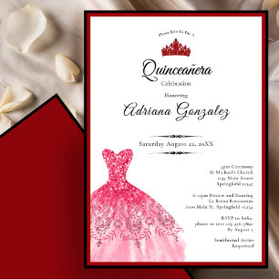 Elegant red dress 15th birthday Quinceanera Invitation