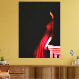 Elegant Red Dress  Mysterious Woman in Shadows Canvas Print