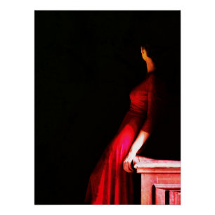 Elegant Red Dress Mysterious Woman in Shadows Poster