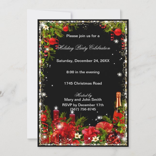 Elegant Red  Eat Drink Be Merry Christmas Party Invitation (Front)