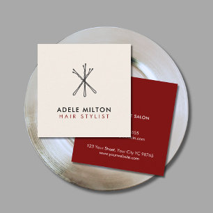 Elegant Red Ecru White Bobby Pins Hair Square Business Card