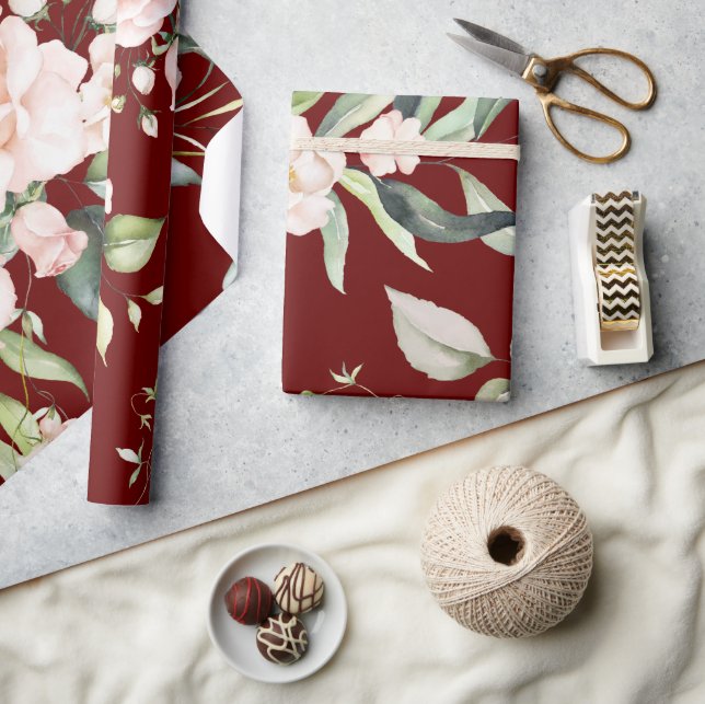 Elegant Red Eucalyptus Greenery Wedding Wrapping Paper (Crafts)