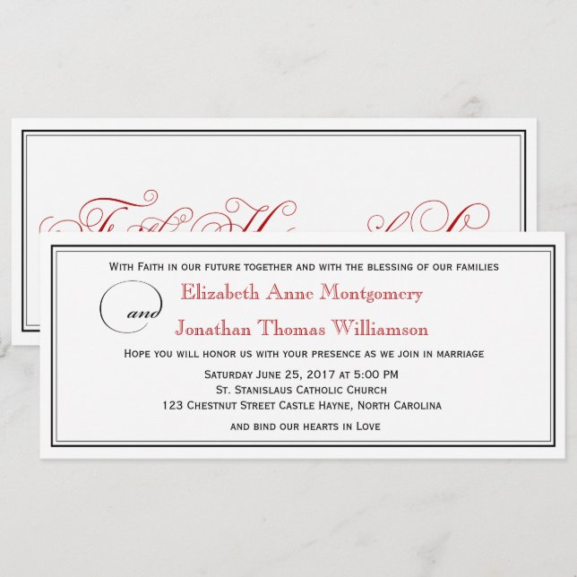 Elegant Red Faith Hope Love Wedding Invitation (Front/Back)