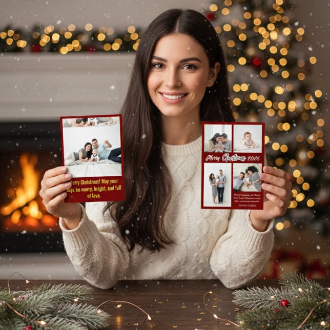 Elegant Red Family Photo Collage Christmas Holiday Card (Creator Uploaded)