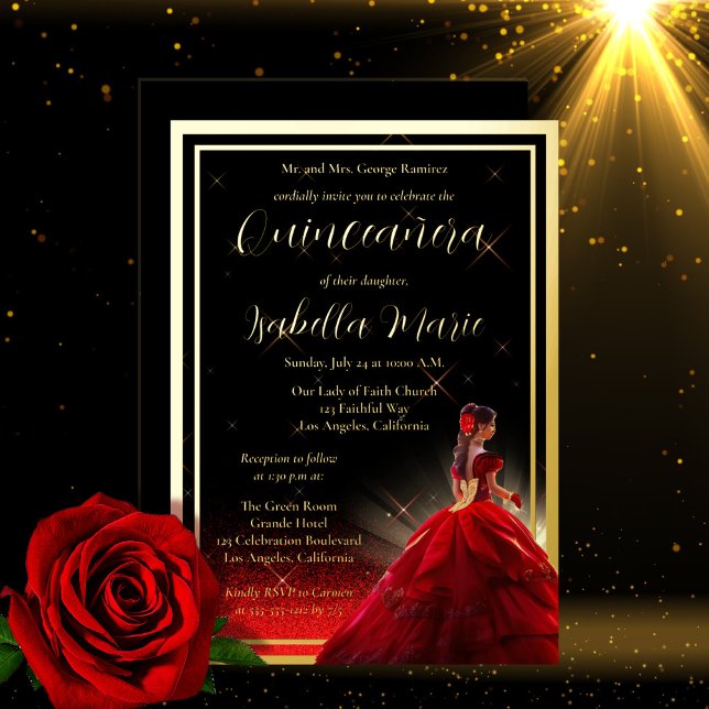 Elegant Red Faux Glitter Quinceañera | Birthday (Creator Uploaded)