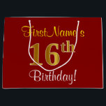 Elegant, Red, Faux Gold 16th Birthday; Custom Name Large Gift Bag<br><div class="desc">This simple, elegant birthday gift bag design features a personalised message like "FirstName’s 16th Birthday!" (with the "16th" having a faux/imitation gold-like colouring look) on a red coloured background. The name is in script-like, yellow-coloured text, and can be customised. A personalised birthday gift bag like this could perhaps be used...</div>