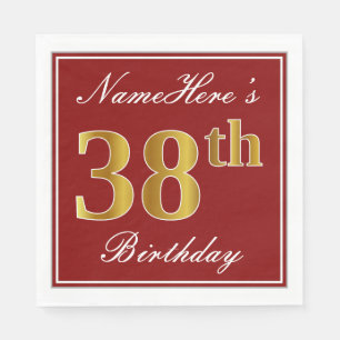 Elegant Red, Faux Gold 38th Birthday + Custom Name Napkin