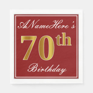 Elegant Red, Faux Gold 70th Birthday + Custom Name Napkin