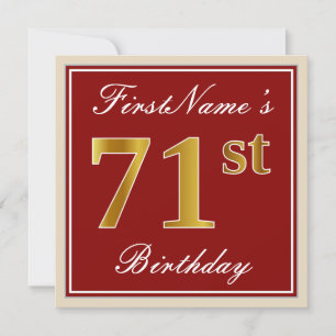Elegant, Red, Faux Gold 71st Birthday; Custom Name Invitation
