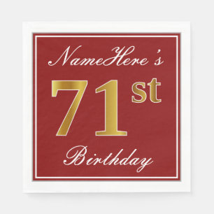 Elegant Red, Faux Gold 71st Birthday + Custom Name Napkin