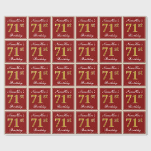 Elegant, Red, Faux Gold 71st Birthday; Custom Name Wrapping Paper