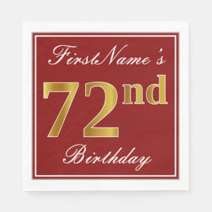 Elegant Red, Faux Gold 72nd Birthday + Custom Name Napkin