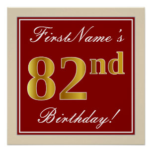 Elegant, Red, Faux Gold 82nd Birthday; Custom Name Poster