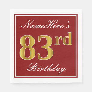 Elegant Red, Faux Gold 83rd Birthday + Custom Name Napkin