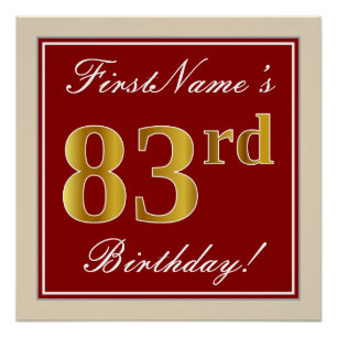 Elegant, Red, Faux Gold 83rd Birthday; Custom Name Poster