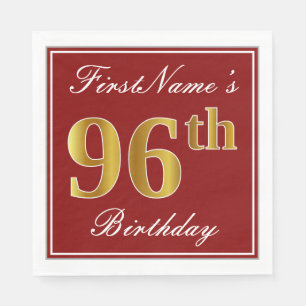 Elegant Red, Faux Gold 96th Birthday + Custom Name Napkin