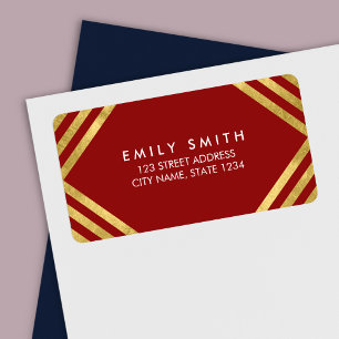 Elegant Red Faux Gold Lines Address Label