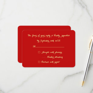 Elegant Red Faux Gold Office Christmas Party Reply RSVP Card