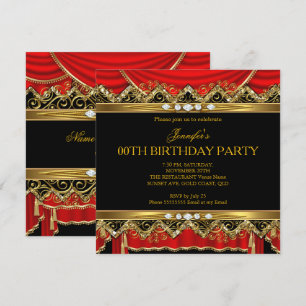 Elegant Red Faux Gold Silk Black Diamond Invite